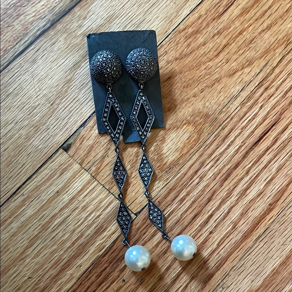 Sterling marquisite w stones & pearls duster earrings.